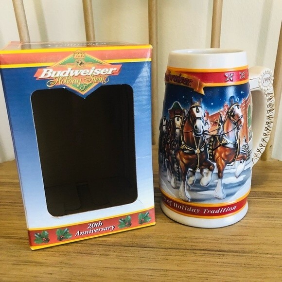 Vintage '99 Budweiser 20th Anniversary Holiday Beer Stein A Century of Tradition - Picture 2 of 12